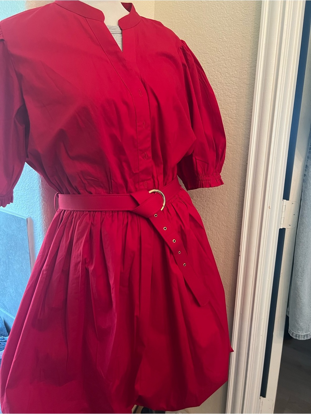 Cotton Puff-Sleeve Mini Dress Bubble Hem